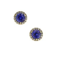 0.75 Ct.Tw. Blue Sapphire and Natural Diamond Pave Earrings, 18K Yellow Gold Video