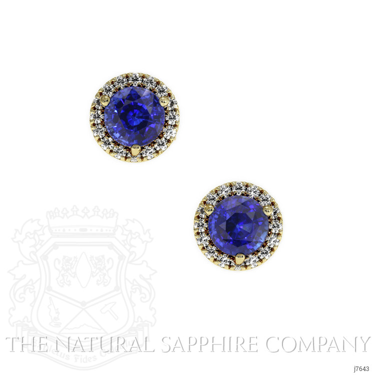 0.75 Ct.Tw. Blue Sapphire and Natural Diamond Pave Earrings, 18K Yellow Gold