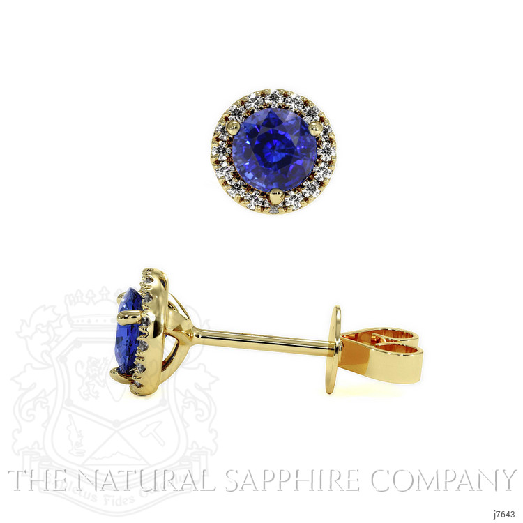 0.75 Ct.Tw. Blue Sapphire and Natural Diamond Pave Earrings, 18K Yellow Gold