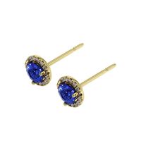 0.75 Ct.Tw. Blue Sapphire and Natural Diamond Pave Earrings, 18K Yellow Gold Image