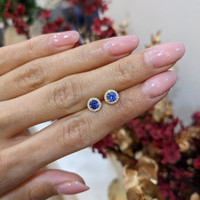 0.71&nbsp;Ct.Tw.Total Carat Weight Blue Sapphire and Natural Diamond Studs Earrings, 18K Yellow Gold Life Style