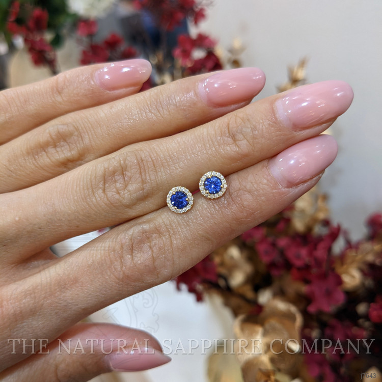 0.71 Ct.Tw. Blue Sapphire and Natural Diamond Studs Earrings, 18K Yellow Gold