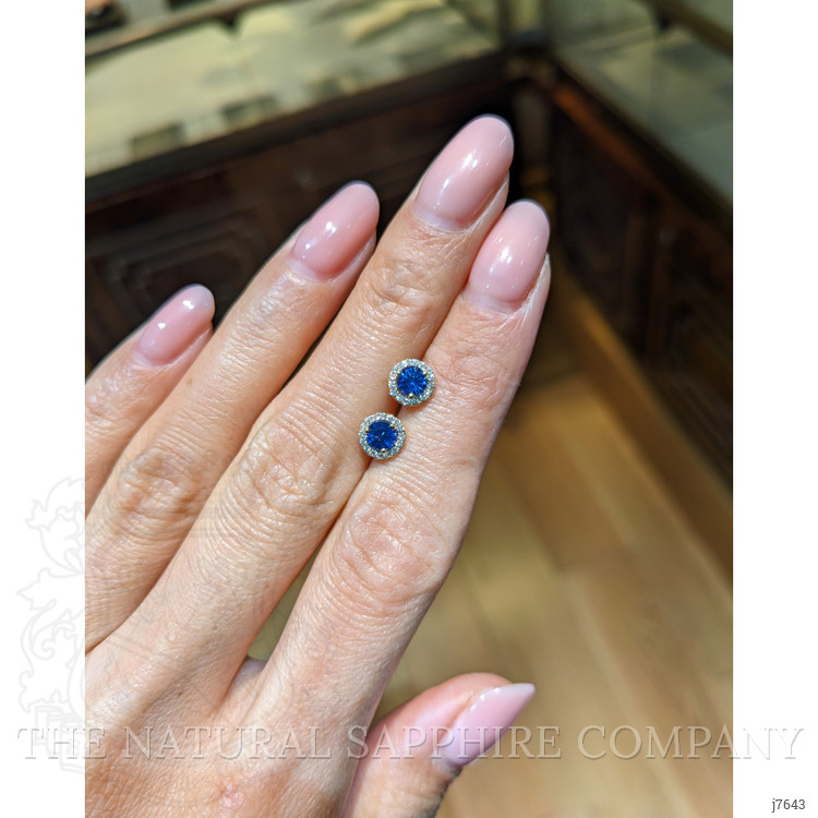 0.71 Ct.Tw. Blue Sapphire and Natural Diamond Studs Earrings, 18K Yellow Gold