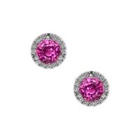 0.65 Ct.Tw. Pink Sapphire and Natural Diamond Pave Earrings, 18K White Gold Video