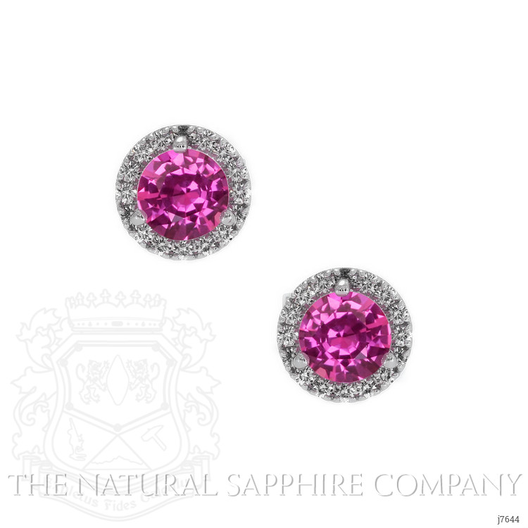 0.65 Ct.Tw. Pink Sapphire and Natural Diamond Pave Earrings, 18K White Gold