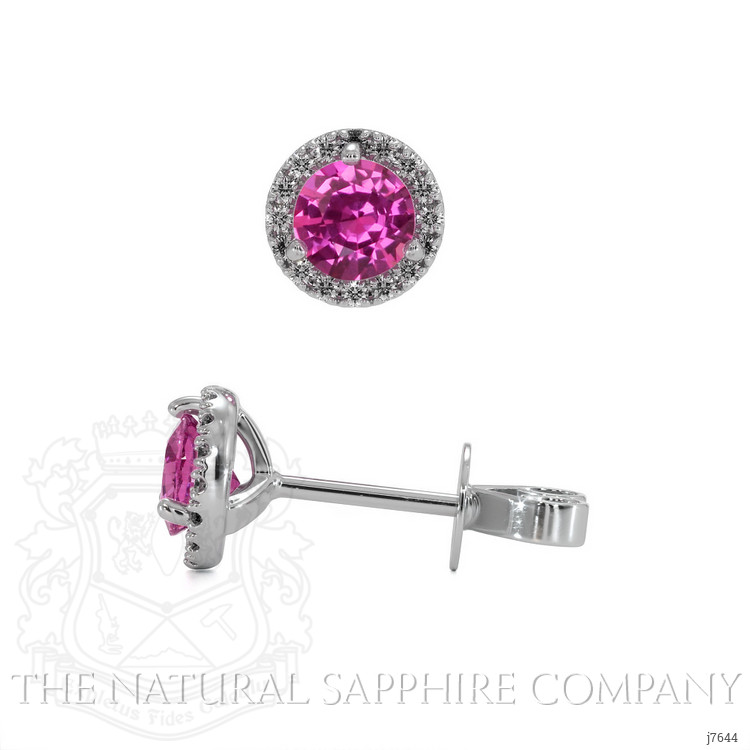 0.65 Ct.Tw. Pink Sapphire and Natural Diamond Pave Earrings, 18K White Gold