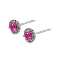 0.65 Ct.Tw. Pink Sapphire and Natural Diamond Pave Earrings, 18K White Gold Image