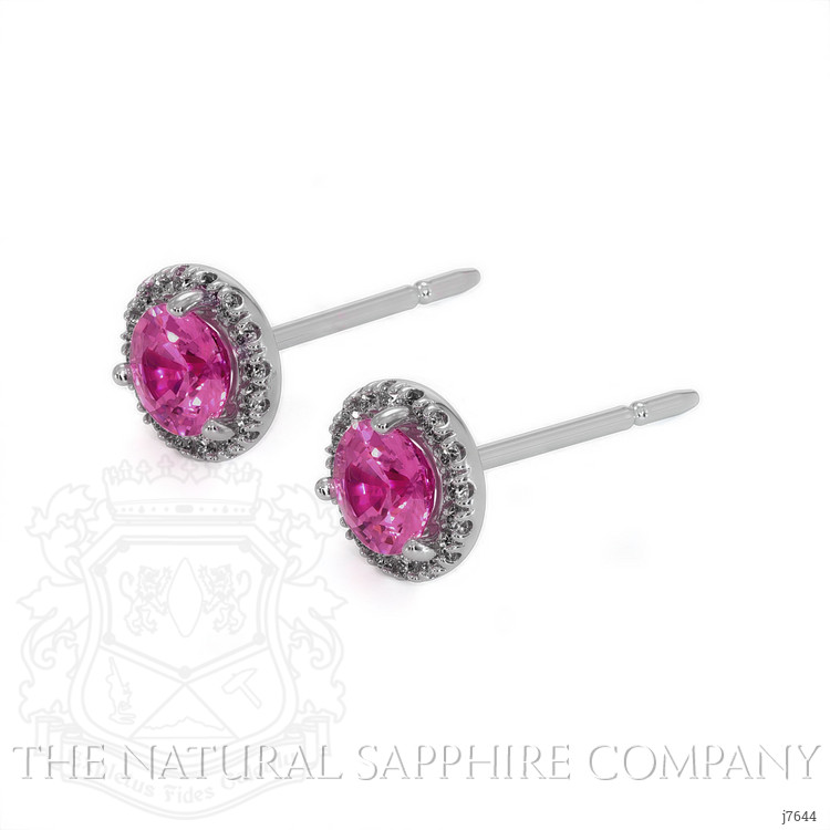 0.65 Ct.Tw. Pink Sapphire and Natural Diamond Pave Earrings, 18K White Gold