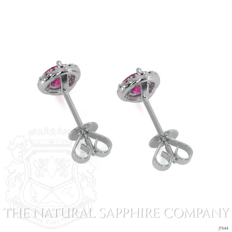 0.65 Ct.Tw. Pink Sapphire and Natural Diamond Pave Earrings, 18K White Gold