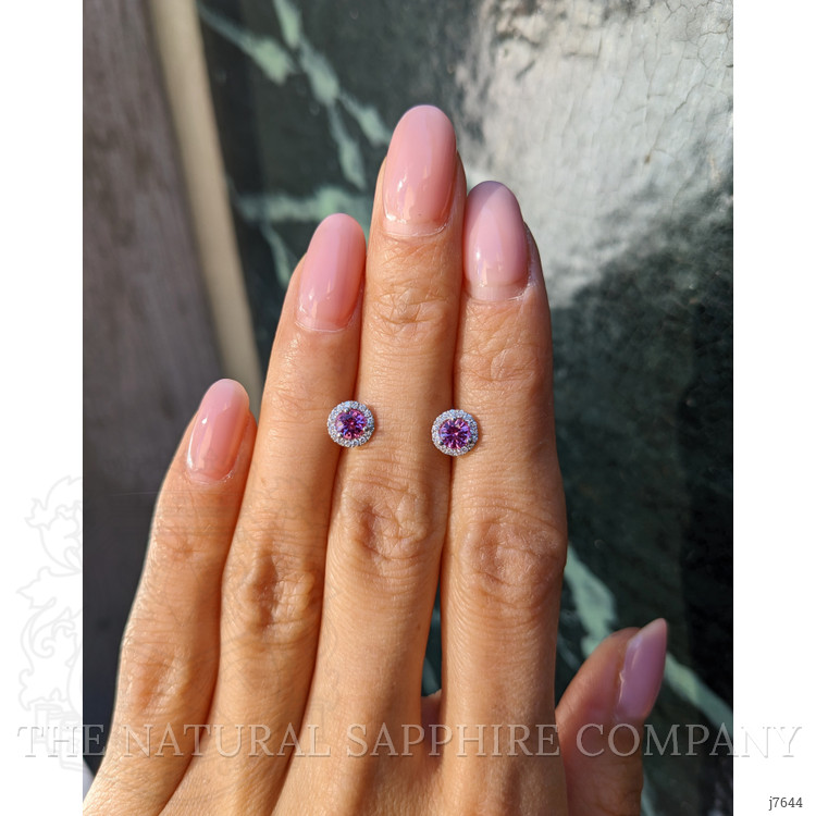 0.65 Ct.Tw. Pink Sapphire and Natural Diamond Pave Earrings, 18K White Gold