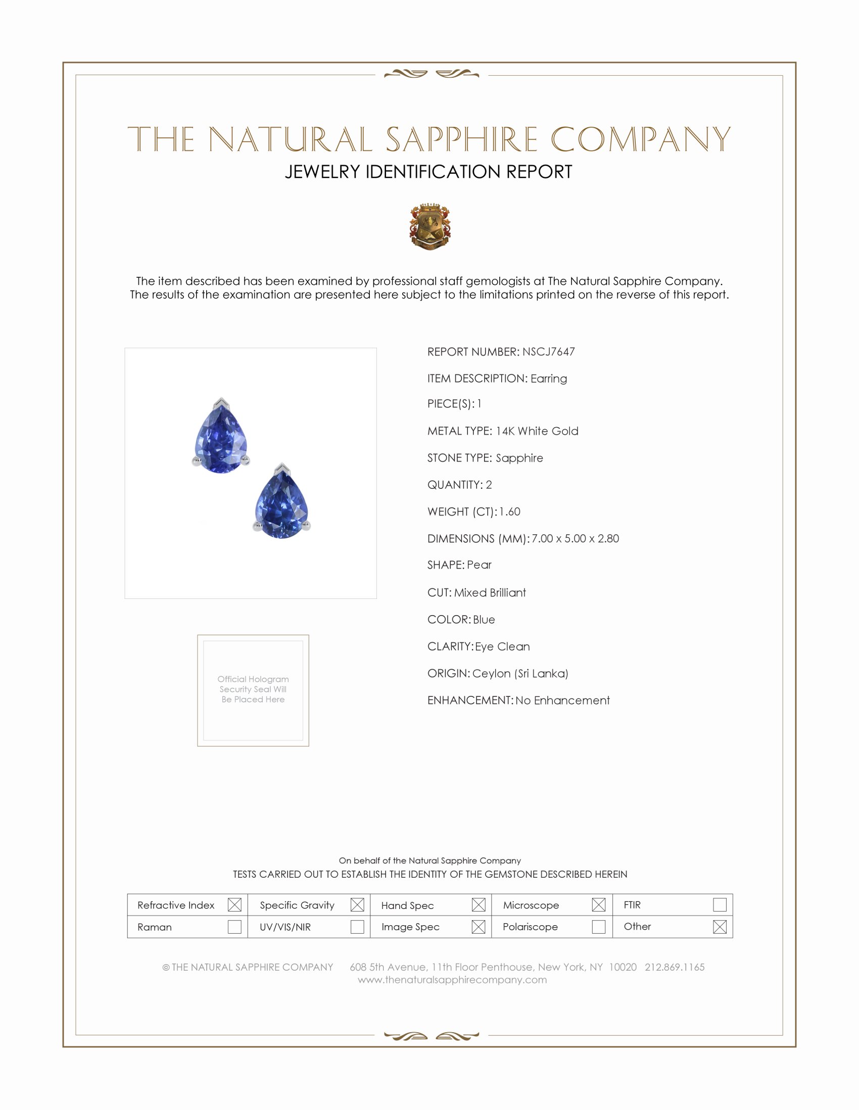 1.60 Ct.Tw. Blue Sapphire Studs Earrings, 14K White Gold