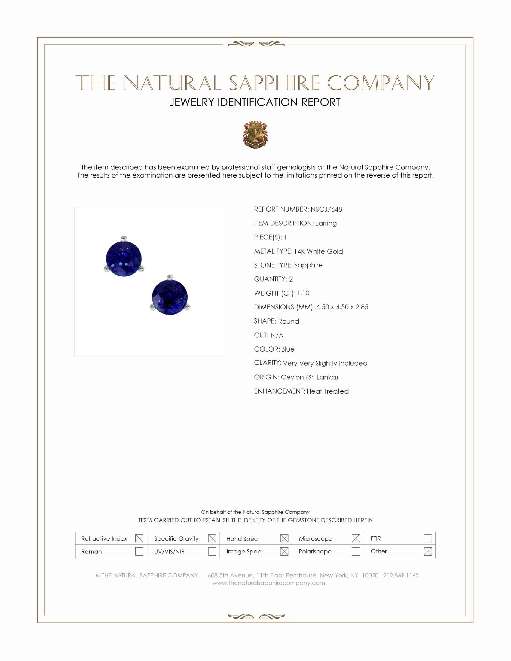 1.10 Ct.Tw. Blue Sapphire Studs Earrings, 14K White Gold
