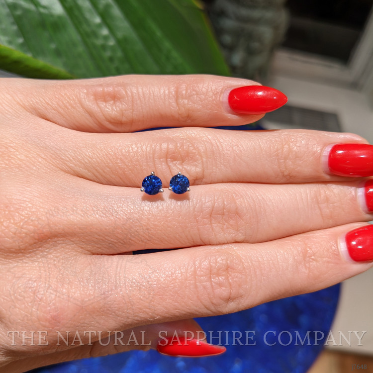 1.00 Ct.Tw. Blue Sapphire Studs Earrings, 14K White Gold