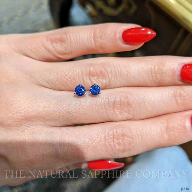 1.00 Ct.Tw. Blue Sapphire Studs Earrings, 14K White Gold