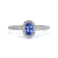 0.50 Ct. Blue Sapphire and Natural Diamond Pave Ring, 18K White Gold Video