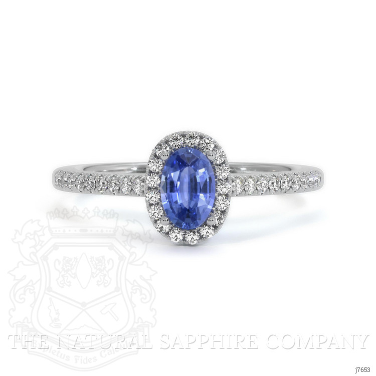 0.50 Ct. Blue Sapphire and Natural Diamond Pave Ring, 18K White Gold