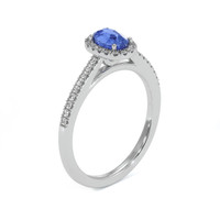 0.50 Ct. Blue Sapphire and Natural Diamond Pave Ring, 18K White Gold Image