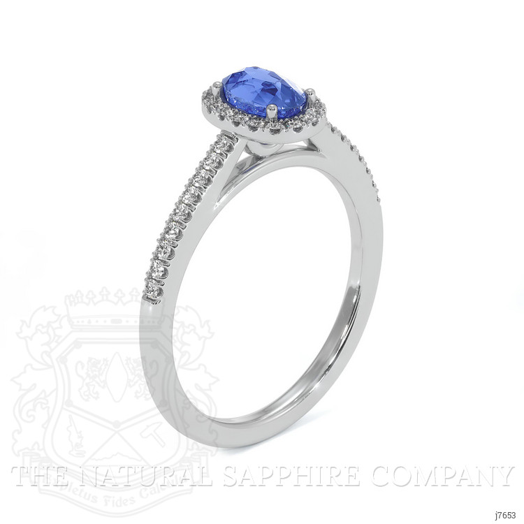 0.50 Ct. Blue Sapphire and Natural Diamond Pave Ring, 18K White Gold