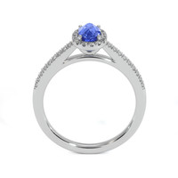0.50 Ct. Blue Sapphire and Natural Diamond Pave Ring, 18K White Gold Image