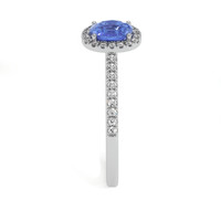 0.50 Ct. Blue Sapphire and Natural Diamond Pave Ring, 18K White Gold Image