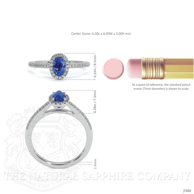 0.50 Ct. Blue Sapphire and Natural Diamond Pave Ring, 18K White Gold