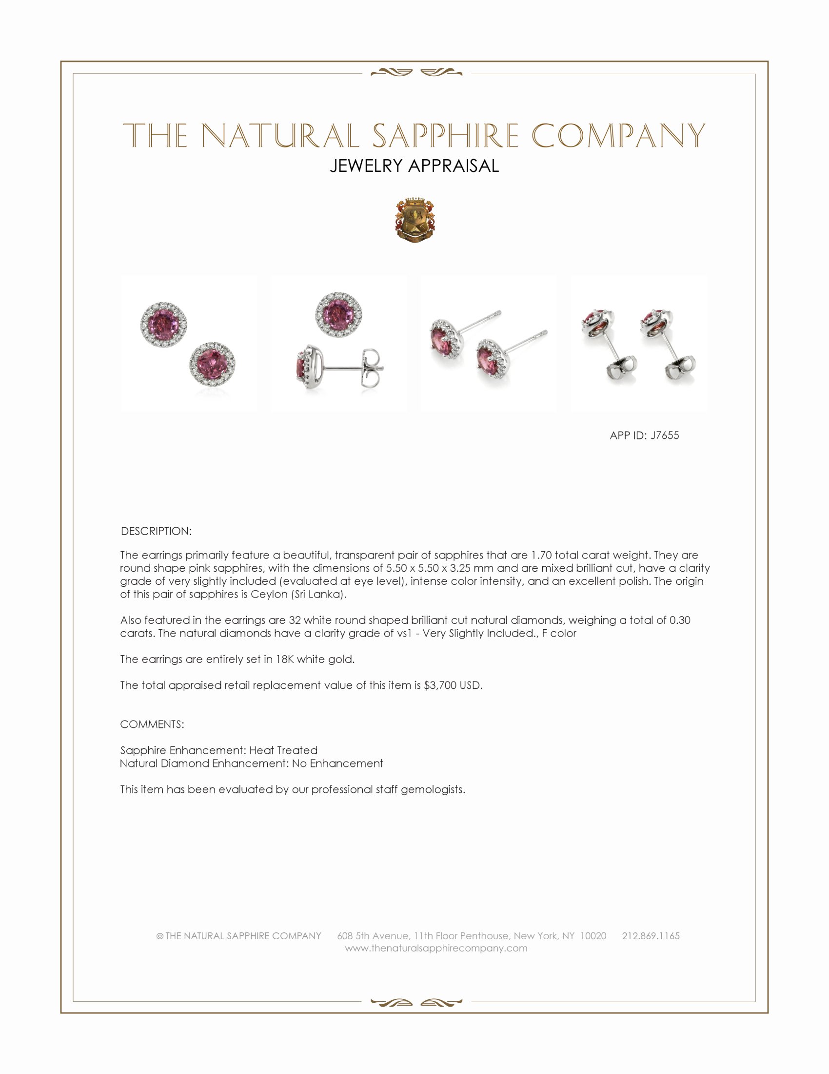 1.70 Ct.Tw. Pink Sapphire and Natural Diamond Pave Earrings, 18K White Gold