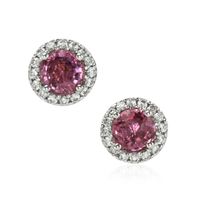 1.70 Ct.Tw. Pink Sapphire and Natural Diamond Pave Earrings, 18K White Gold Video