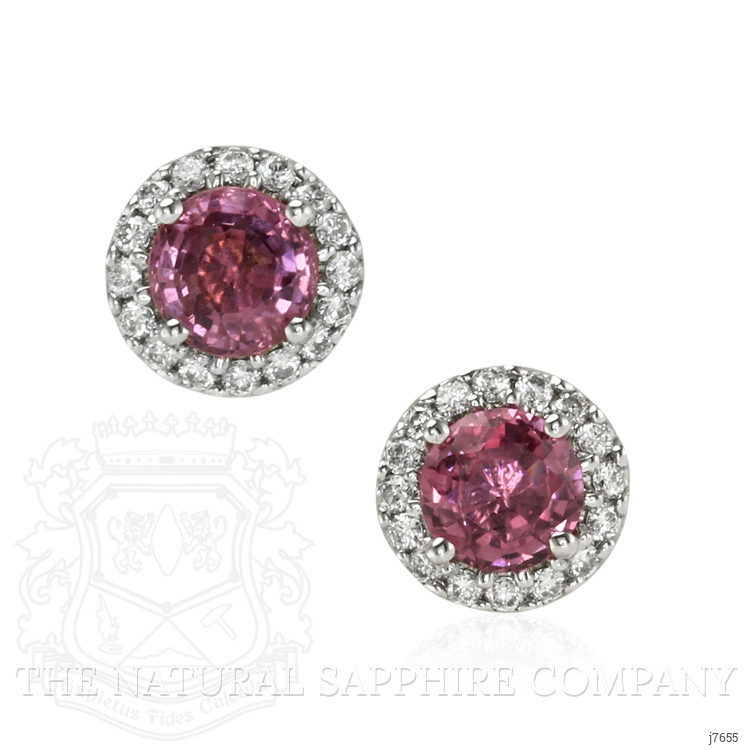 1.70 Ct.Tw. Pink Sapphire and Natural Diamond Pave Earrings, 18K White Gold