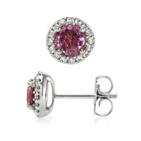 1.70 Ct.Tw. Pink Sapphire and Natural Diamond Pave Earrings, 18K White Gold Image