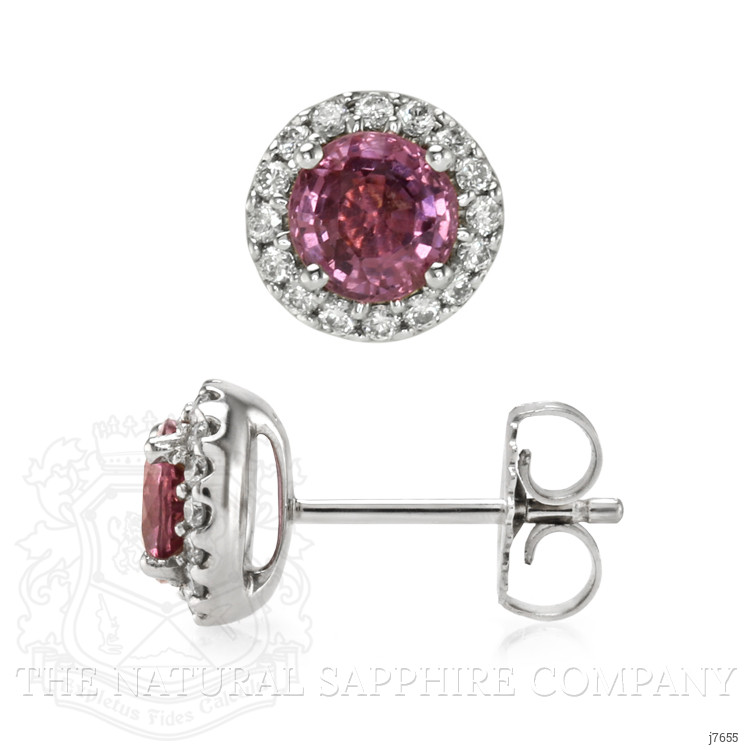 1.70 Ct.Tw. Pink Sapphire and Natural Diamond Pave Earrings, 18K White Gold
