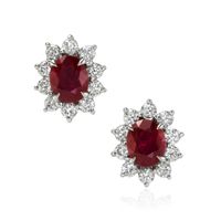 1.74 Ct.Tw. Ruby Natural Diamond Halo Earrings, 18K White Gold Video