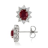 1.74 Ct.Tw. Ruby Natural Diamond Halo Earrings, 18K White Gold Image