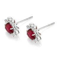 1.74 Ct.Tw. Ruby Natural Diamond Halo Earrings, 18K White Gold Image