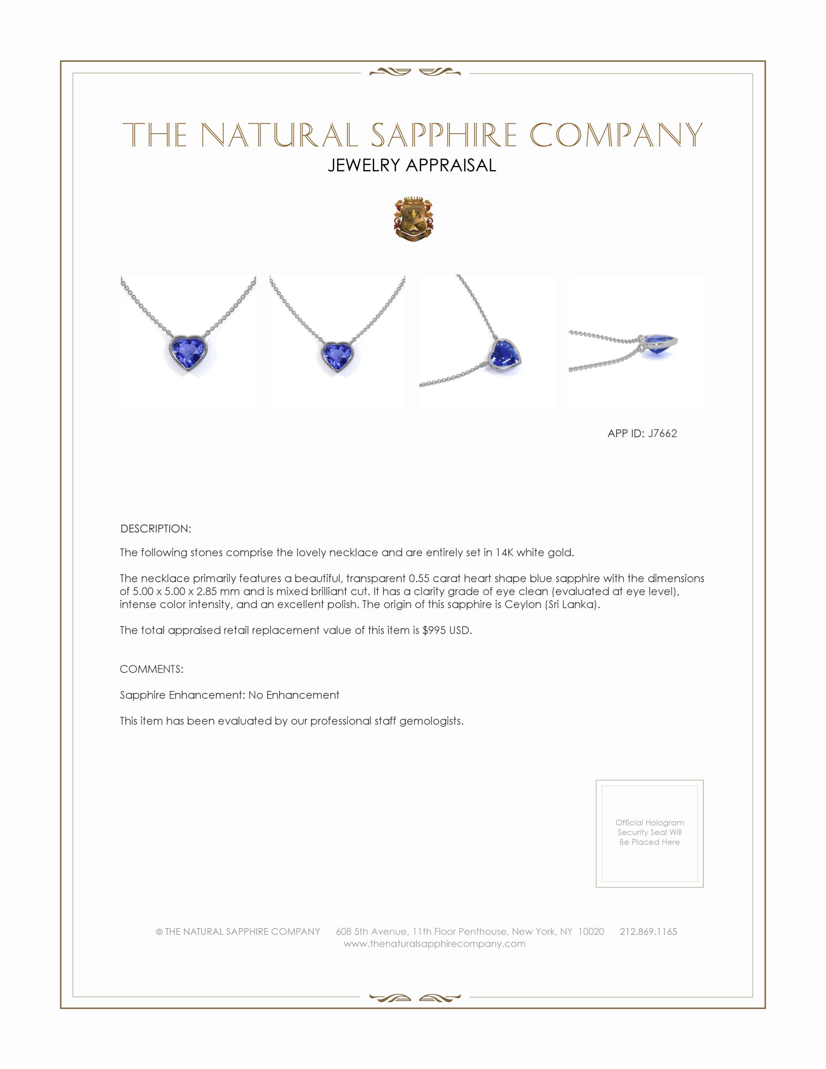 0.55 Ct. Blue Sapphire Bezel Necklace, 14K White Gold