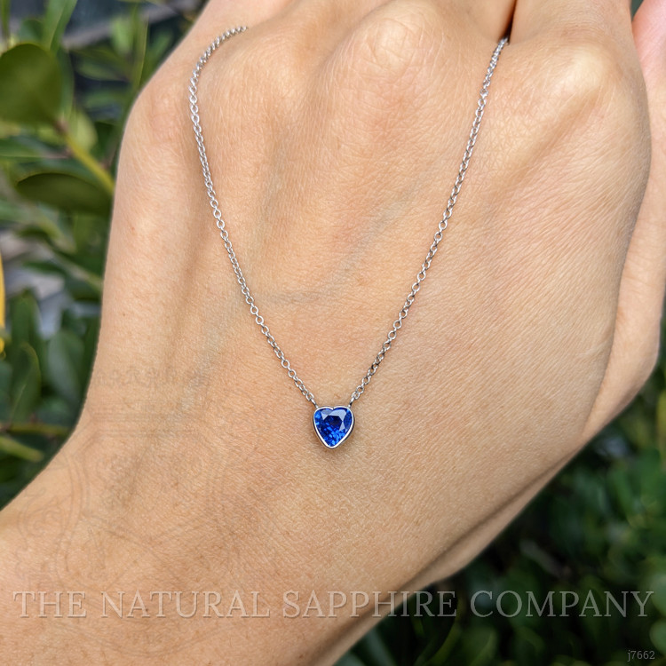 0.55 Ct. Blue Sapphire Bezel Necklace, 14K White Gold