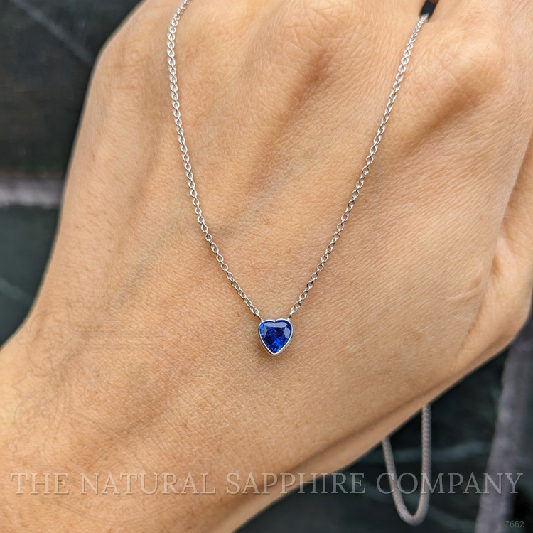 0.55 Ct. Blue Sapphire Bezel Necklace, 14K White Gold