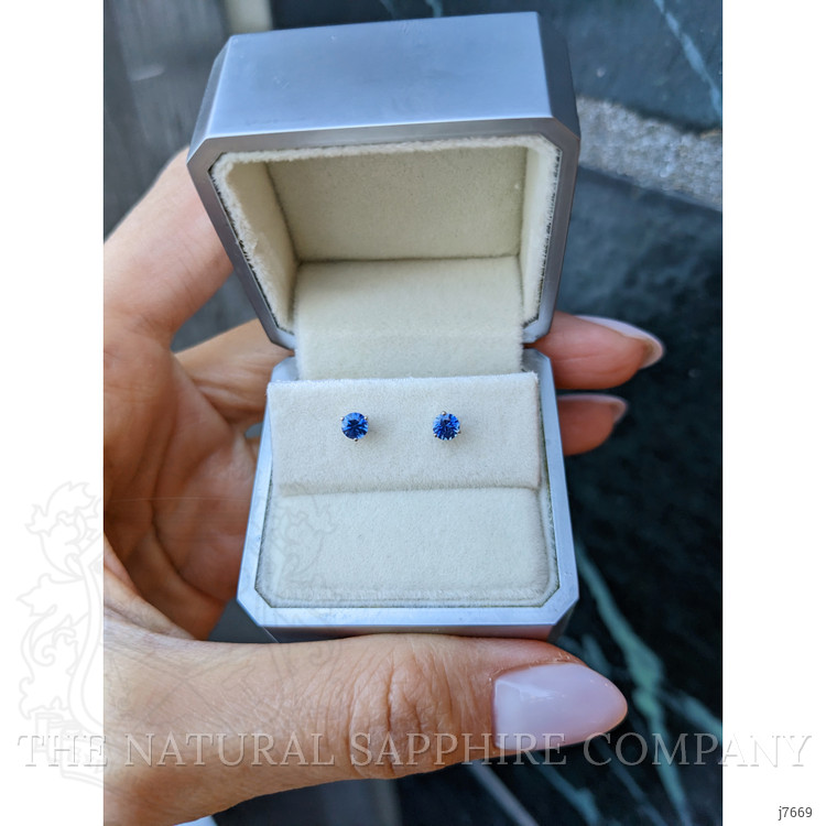 0.40 Ct.Tw. Blue Sapphire Studs Earrings, 14K White Gold