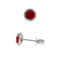 0.95 Ct.Tw. Ruby Natural Diamond Pave Earrings, 18K White Gold Image