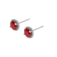 0.95 Ct.Tw. Ruby Natural Diamond Pave Earrings, 18K White Gold Image