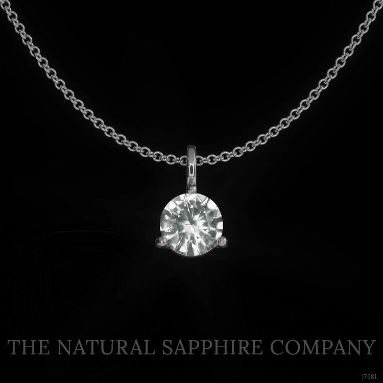 0.90 Ct. White Sapphire Solitaire Pendant, 14K White Gold