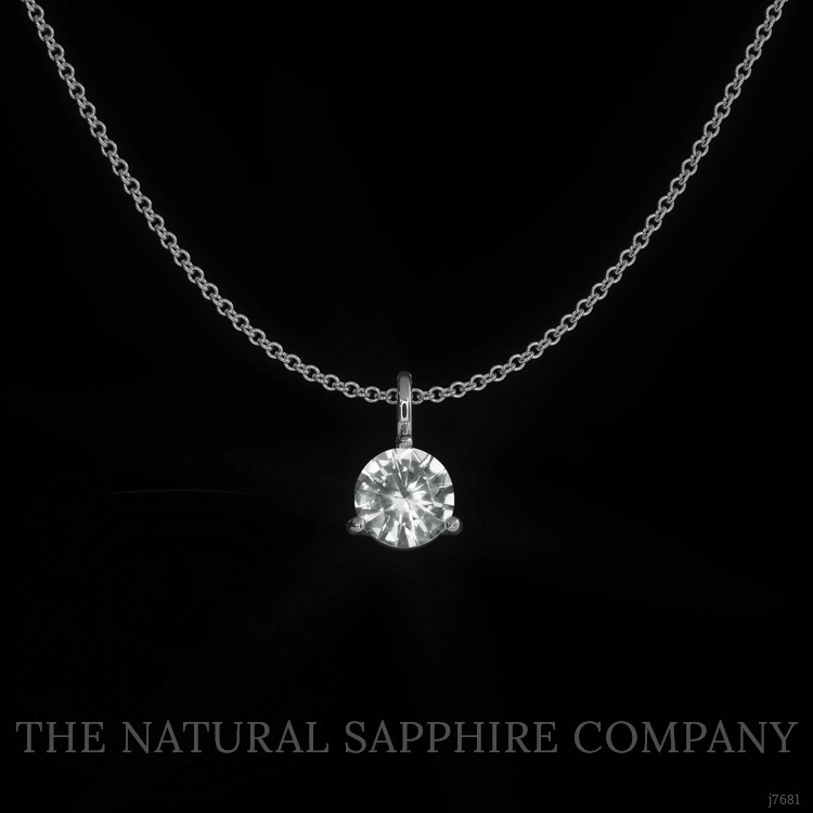 0.90 Ct. White Sapphire Solitaire Pendant, 14K White Gold