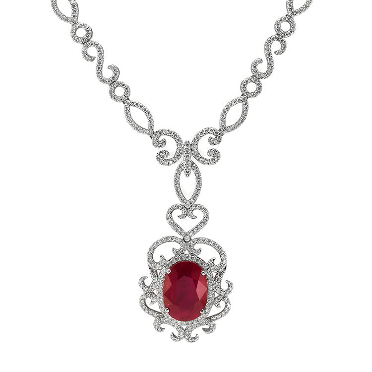 white gold necklace with ruby