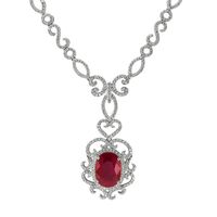 8.20 Ct. Ruby and Natural Diamond Antique Style Necklace, 18K White Gold Video