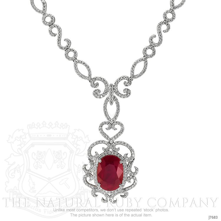 8.20 Ct. Ruby and Natural Diamond Antique Style Necklace, 18K White Gold