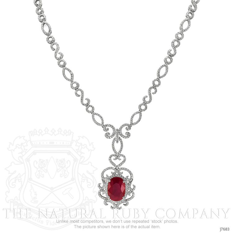 8.20 Ct. Ruby and Natural Diamond Antique Style Necklace, 18K White Gold