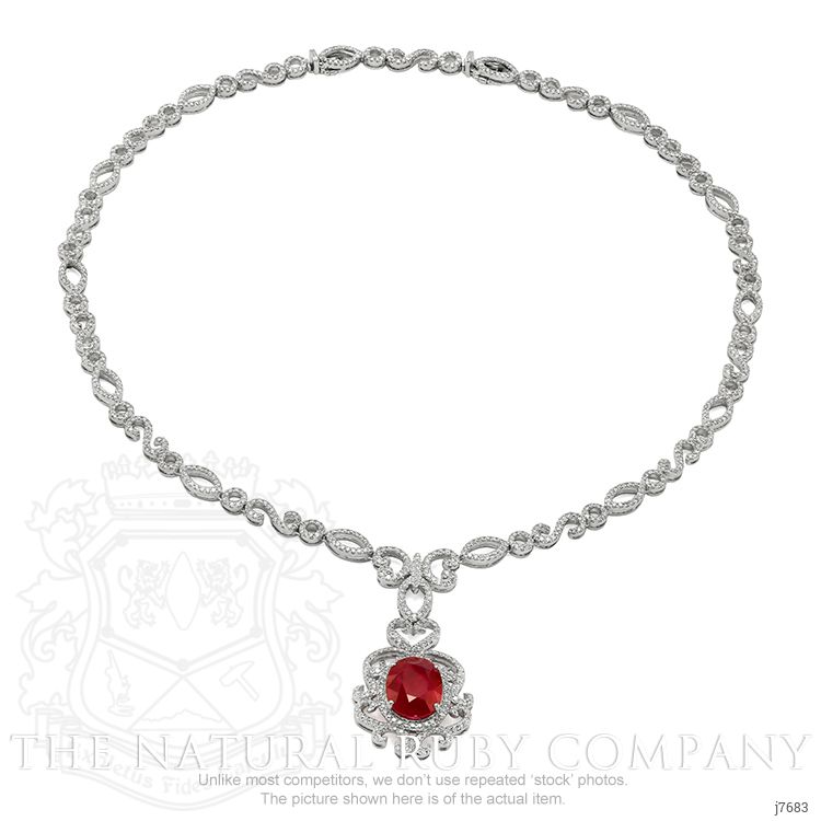 8.20 Ct. Ruby and Natural Diamond Antique Style Necklace, 18K White Gold