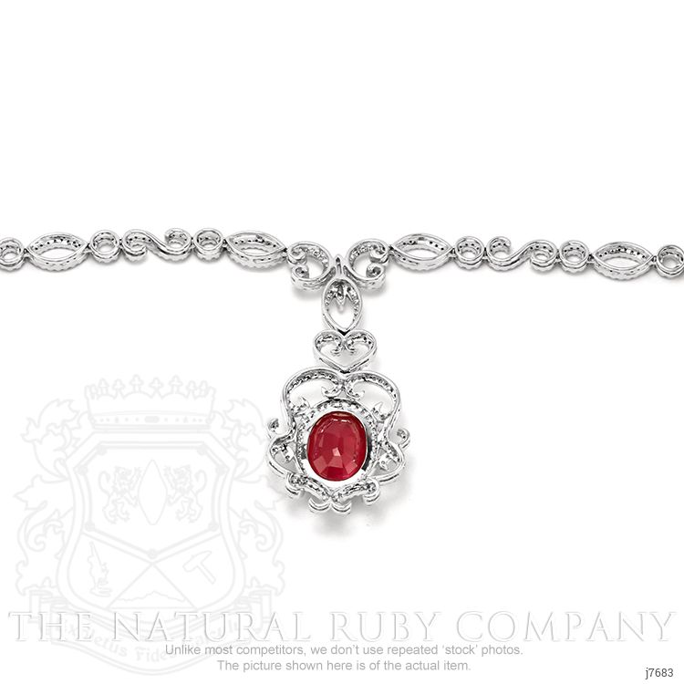 8.20 Ct. Ruby and Natural Diamond Antique Style Necklace, 18K White Gold