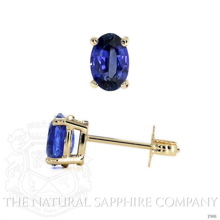 1.00 Ct.Tw. Blue Sapphire Studs Earrings, 14K Yellow Gold