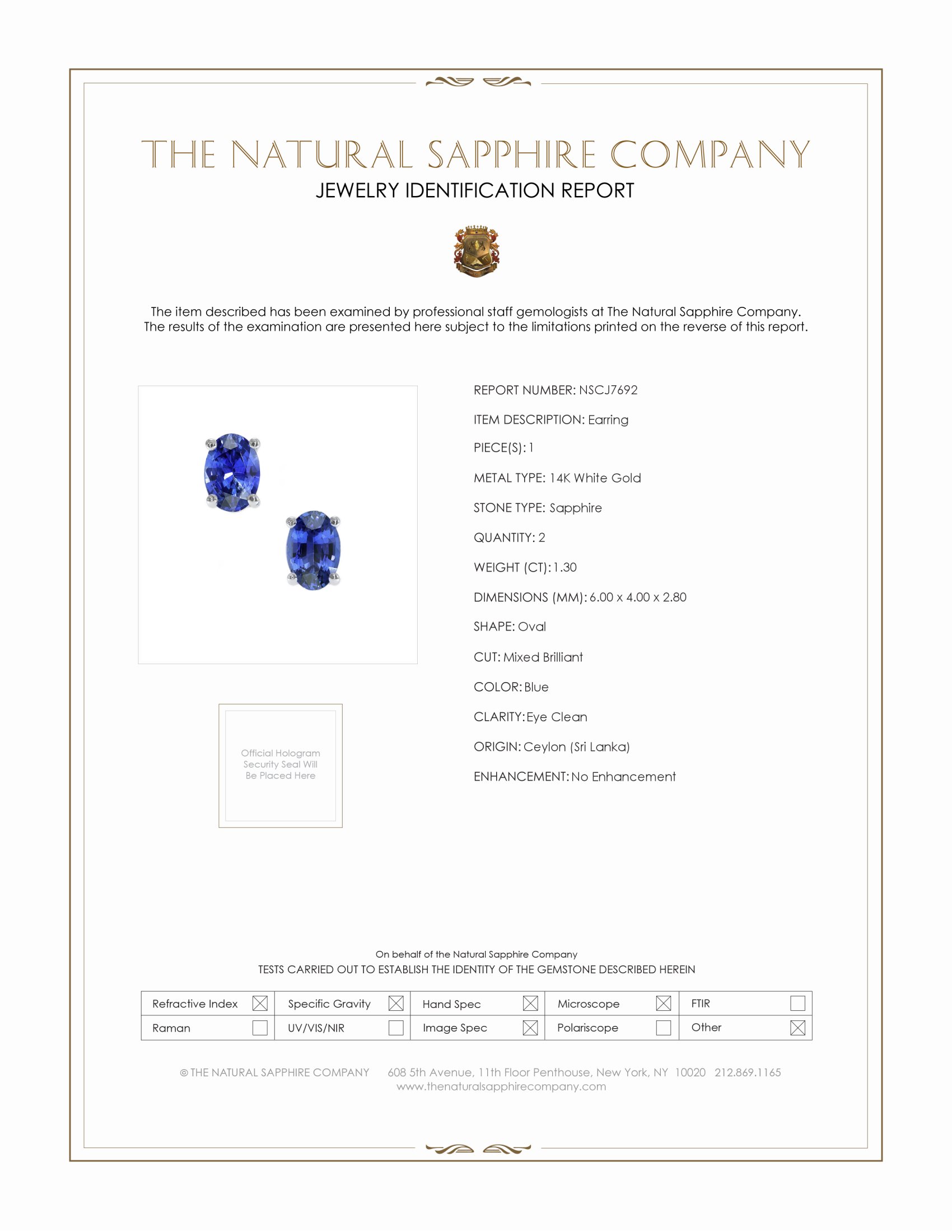 1.30 Ct.Tw. Blue Sapphire Studs Earrings, 14K White Gold