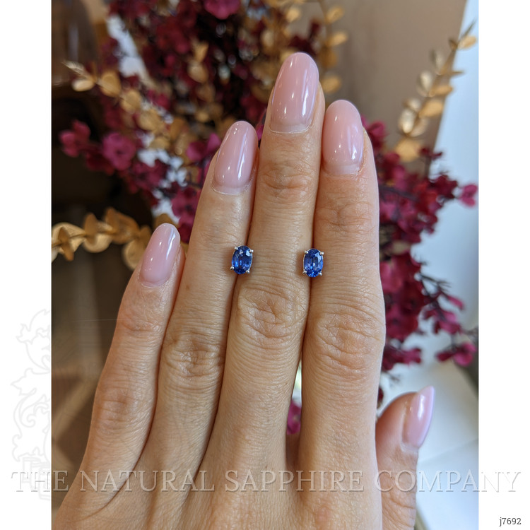 1.30 Ct.Tw. Blue Sapphire Studs Earrings, 14K White Gold